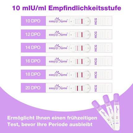 Easy@Home 5 x grūtniecības testi agrīnai grūtniecības pārbaudei: īpaši jutīgs grūtniecības tests 10 mSV/ml - uzticams agrīnas grūtniecības tests ar augstu precizitāti - 5 HCG testi