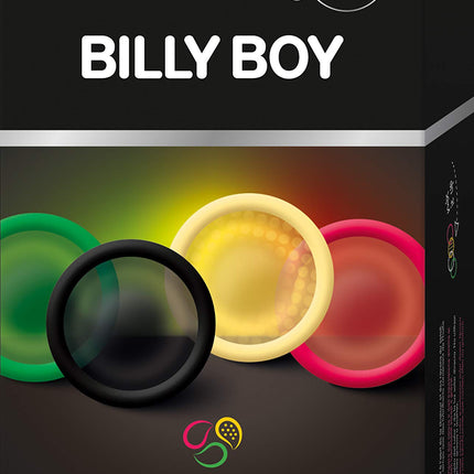 Billy Boy Fun Selection Mix (Krāsaina variācija) - krāsainu un ar pērlēm rotātu prezervatīvu asorti (12 gabali)
