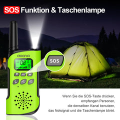 AWANFI Walkie Talkie Kids, rācija ar uzlādējamu litija jonu akumulatoru, divvirzienu radio komplekts, rācija ar VOX funkciju, LCD lukturītis, taustiņu slēdzene, rācija dāvanu kempinga piedzīvojumiem, 3-12 gadi