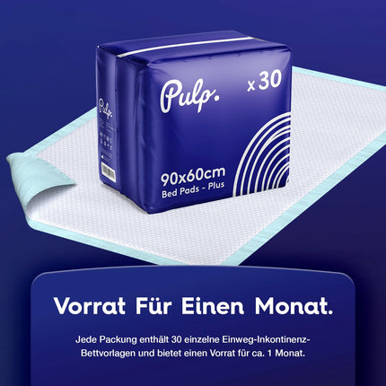 30 x Pulp medicīniskie spilventiņi 60x90cm | Augsti absorbējošs, vienreizlietojams gultas paliktnis nesaturēšanas gadījumiem | Pārtinamais paklājiņš mazuļiem | Ūdensnecaurlaidīgi ieliktņi un gultas paliktņi pieaugušajiem, zīdaiņiem, mājdzīvniekiem