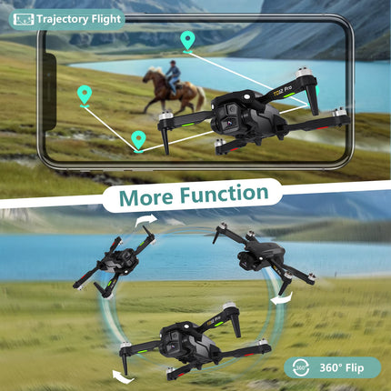 Toladrone drons ar kameru 1080P, drons ar bezkontaktu motoru, augstuma noturēšana, bezgalvas režīms, 2 kameras, salokāmi FPV droni, RC kvadrokopteris iesācējiem, TD12Pro