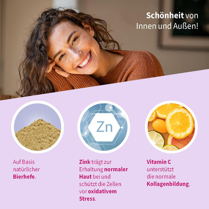 sanotact alus raugs + cinks (60 tabletes) • Ādai, matiem un nagiem • Vitamīnu komplekss ar alus raugu, cinku, biotīnu, B12, B6 un C vitamīnu • Ādas un matu vitamīni • 100% vegānisks