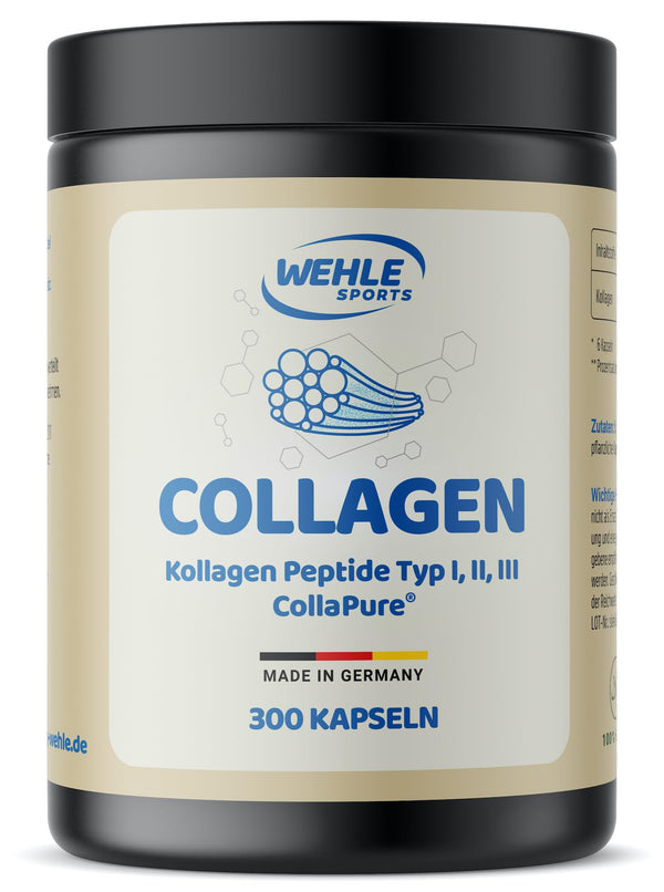 Kolagēna kapsulas 300 gab. augsta deva - 4500 mg bioaktīvo kolagēna hidrolizāta peptīdu vienā dienas devā I Wehle Sports ražots Vācijā 1., 2. un 3. tipa kolagēns