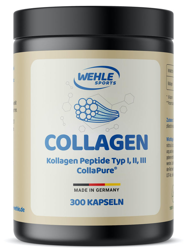 Kolagēna kapsulas 300 gab. augsta deva - 4500 mg bioaktīvo kolagēna hidrolizāta peptīdu vienā dienas devā I Wehle Sports ražots Vācijā 1., 2. un 3. tipa kolagēns