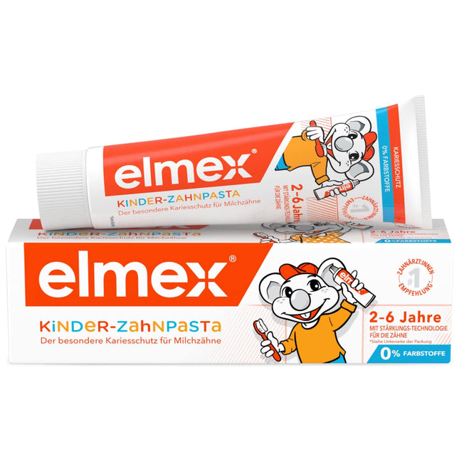 elmex bērnu zobu pasta 2-6 gadiem 50 ml – bērniem draudzīga zobu tīrīšana ļoti efektīvai aizsardzībai pret kariesu – ar amīna fluorīdu trīskāršam aizsardzības mehānismam