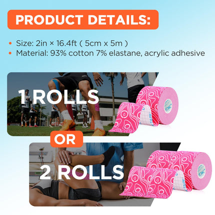 OK TAPE Pro kinezioloģiskais lente (5 cm x 5 m) Ūdensizturīga, ādai draudzīga, elastīga kinezioloģiskais lente ceļa, elkoņa un pleca sāpēm (2 ruļļi, melna + melnbalta)