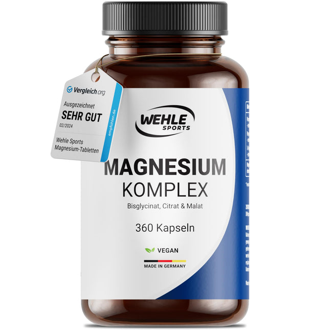 Augsta magnija deva 2250 mg dienā - trīskāršais komplekss ar: magnija bisglicinātu, magnija citrātu, magnija malātu, augsta deva, vegāns (360 kapsulas)