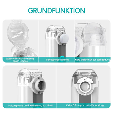Inhalators bērniem, inhalators pieaugušajiem un bērniem, kluss smidzinātājs, pārnēsājamie inhalatori elpceļu slimībām, inhalators ar iemutni un 2 maskām - pelēks