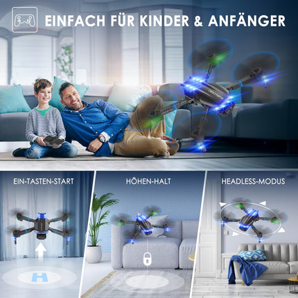 H24 drons ar kameru HD 1080P, RC drons pieaugušajiem un bērniem, salokāms kvadrokopters ar WiFi pārraidi, 26–30 minūšu ilgs lidojuma laiks, mini drona rotaļlietu dāvanas zēniem un meitenēm iesācējiem