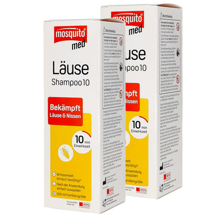 Mosquito med Lice Shampoo 10, 2 x 200 ml | Apkaro galvas utis un gnīdas | Praktisks pielietojums | Utu līdzeklis | Ģimenes lielums | Izdevīgs iepakojums plus Pharma Perle dāvana (2 x 200 ml)