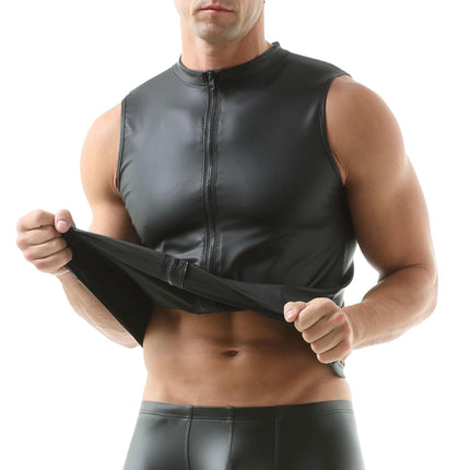 Lateksa krekli Vīriešu topi Līdzīgi lateksa vīriešu topi Vīriešu lateksa T-krekls Melns vīriešiem Seksīgas matētas ādas vestes bez piedurknēm Vīriešu mitrā izskata ķermeņa ādas krekli Lakādas erotiskie krekli Topi vīriešiem
