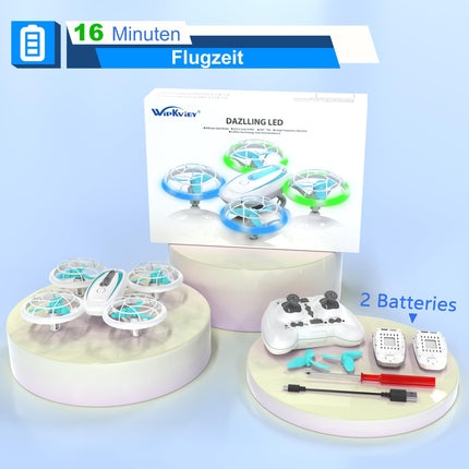 Wipkviey T18 mini drons bērniem, tālvadības kvadrokopters ar augstuma noturēšanu un bezgalvas režīmu, drons ar zilām un zaļām gaismām un 360° rotāciju zēniem, meitenēm iesācējiem, 2 baterijas