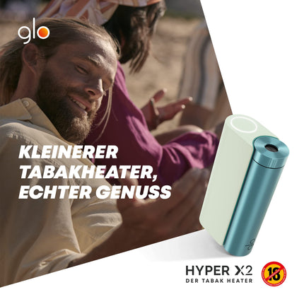 GLO Hyper X2 tabakas sildītājs, elektriskais tabakas sildītājs klasiskai cigarešu garšai, alternatīva e-cigaretēm, viegla tīrīšana, līdz 20 cigaretēm ar vienu akumulatora uzlādi, piparmētru/zilganzaļš