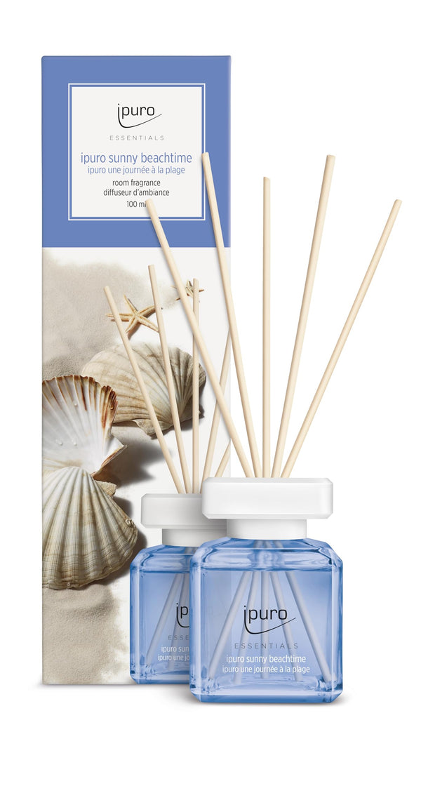 ipuro - Essentials istabas aromāts Saulains pludmales laiks 100ml | Telpas atsvaidzinātājs ar greipfrūta, citrona un baltā muskusa aromātu | Difuzors ar nūjiņām | Gaisa atsvaidzinātājs mājām