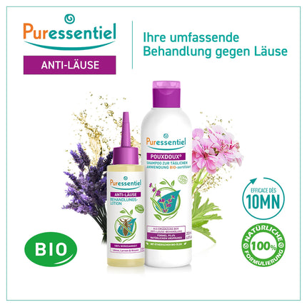 Puressentiel pretutu komplekts losjonam 100 ml ar ķemmi + Poudoux šampūns 200 ml + atmiņas spēle – aktīvā viela 100% dabīgas izcelsmes – rotaļīgi iznīcina utis, kāpurus un gnīdas – iedarbojas 10 minūtēs