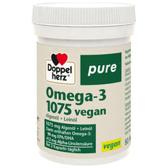 Doppelherz tīra Omega-3 1075 vegāns - Aļģu eļļa + linsēklu eļļa - Alfa-linolēnskābe veicina normāla holesterīna līmeņa uzturēšanu - 80 kapsulas