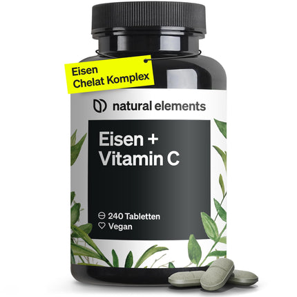 Dzelzs ar 40 mg dabīgā C vitamīna – 240 vegāniskas dzelzs tabletes – ar dabīgo C vitamīnu no acerolas – helātu komplekss (dzelzs bisglicināts) – augsta deva, bez liekām piedevām