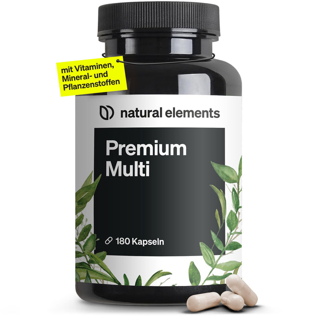 Premium multivitamīni – 180 augstas devas kompleksās kapsulas – vērtīgi vitamīni AZ – augstākās kvalitātes izejvielas – ar bioaktīvām formām – bez nevajadzīgām piedevām – ražots Vācijā un laboratorijā pārbaudīts