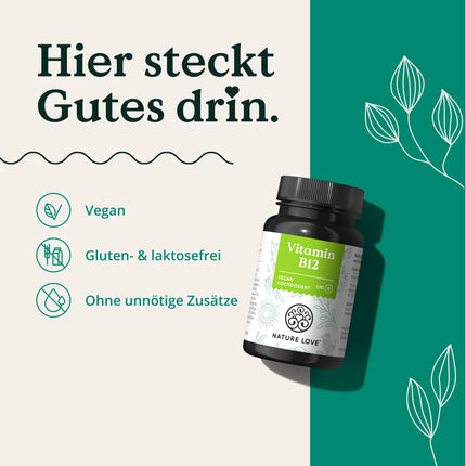 Vitamīna B12-180 tabletes - 500 µg tabletē - Gan aktīvās formas (adenozil- un metilkobalamīns), gan depo forma - Bez sintētiskām piedevām, liela deva, vegāns, laboratoriski pārbaudīts