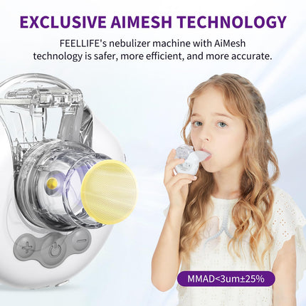 FEELLIFE inhalators, kluss inhalators pieaugušajiem un bērniem, 3 regulējami režīmi, īpaši viegls brīvroku inhalators, inhalators mājām un ceļojumiem, uzlādējams akumulators