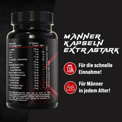 MENCRAFT MEN DIRECT - Vīriešu īpaši stipras kapsulas - INSTANT formula ar augstu devu - ar L-arginīnu, maka, Tribulus Terrestris, žeņšeņu, 60 kapsulas