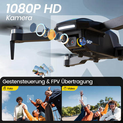 DEERC drons ar 1080P kameru bērniem, RC kvadrokopters D75, salokāms ar Wifi pārraidi, ilgs lidojuma laiks, bezsuku motors, augstuma noturēšana, vienas atslēgas iedarbināšanas drona spēles dāvana iesācējiem zēniem, C0