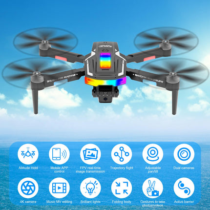 Drons ar 4K kameru, GuKKK mini drons ar 2 HD kamerām, salokāms FPV drona tiešraides pārraide, elektriski regulējama kamera ar 2 baterijām, RC droni WiFi FPV pārraides kvadrokopteris iesācējiem