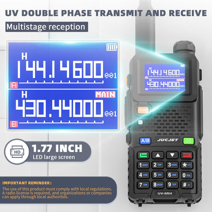 JUCJET UV-5RH daudzfrekvenču rācija, 999 kanāli, lukturītis, C tipa USB uzlādes stacija, augstas veiktspējas rācija piedzīvojumiem, āra aktivitātēm, kempingam, ģimenei (2 iepakojumi)