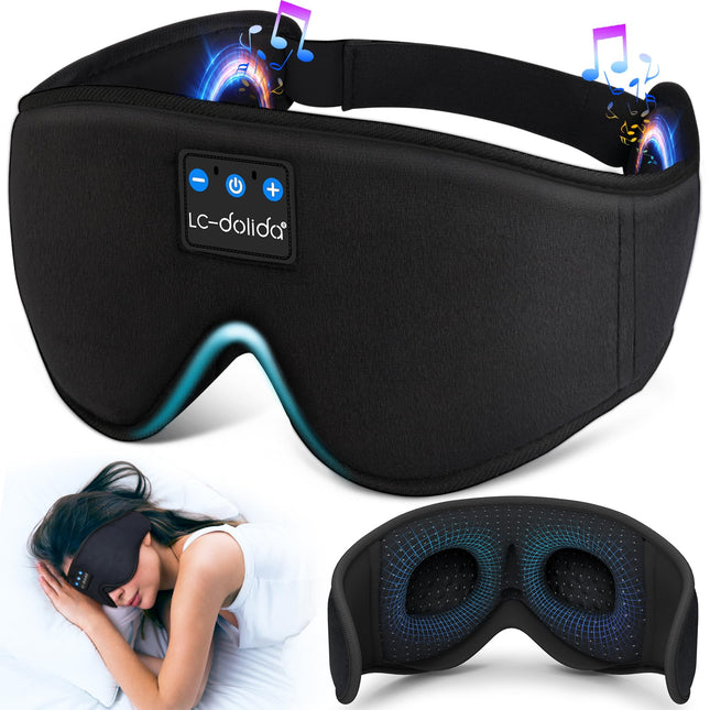 LC-dolida miega maska ​​ar austiņām Bluetooth V5.4, 3D miega austiņas, elpojošas sievietēm un vīriešiem, acu maska, kokvilnas mazgājamas miega brilles ar mikrofonu ceļojumiem/snaudai/jogai/meditācijai
