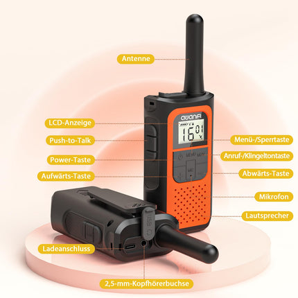 AWANFI uzlādējama rācija ar 1200mAh litija jonu akumulatoru, rācija pieaugušajiem un bērniem, 16 kanālu radio komplekts, rācija ar VOX Tpye-C uzlādes kabeli, rācija dāvanu, pārgājienu un kempinga vajadzībām