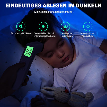 Drudža termometrs zīdaiņiem, bērniem un pieaugušajiem, bezkontakta pieres termometrs, digitāls infrasarkanais termometrs ar tūlītējiem precīziem rādījumiem, drudža trauksmes signāls, LCD displejs un 35 atmiņas atsaukšanas (balts)