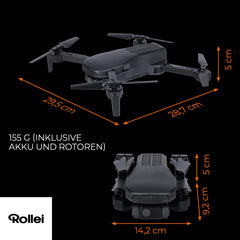 Rollei Fly 80 Combo drons, WiFi tiešraides attēla pārraide, 6 asu žiroskops, Full HD kamera, ilgs lidojuma laiks, lietotnes vadība un tālvadības pults iekļauta komplektā