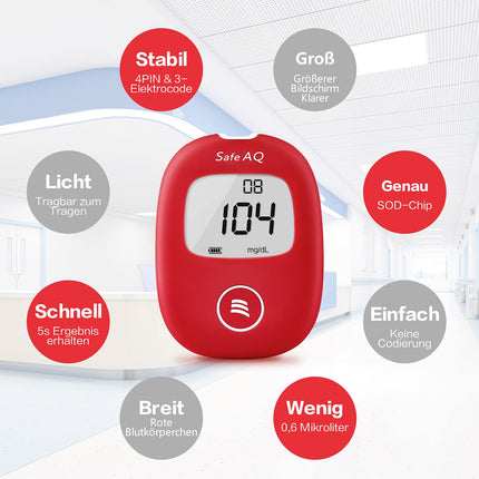 Sinocare asins glikozes mērītājs, mg/dL, asins glikozes mērītāja komplekts ar testa strēmelēm x25, diabēta pašpārbaudes komplekts, pārnēsājams ceļojumiem (Safe AQ smart)