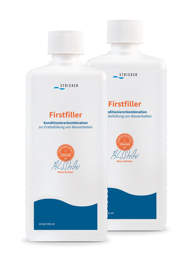 STRICKER Ūdensgultas pirmās pildvielas 2 x 500 ml - Kopšanas līdzeklis ūdensgultas pirmajai pildīšanai vai pēc pārvietošanas