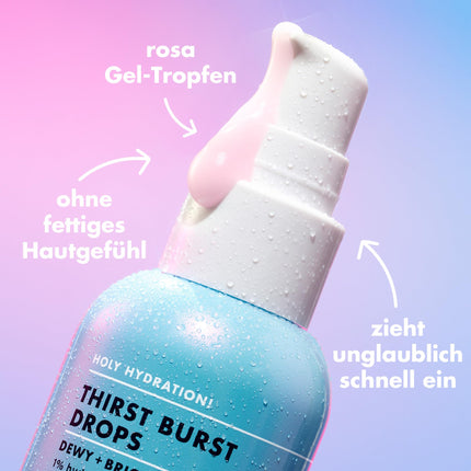 vienpadsmit Svētā hidratācija! Thirst Burst pilieni, želejveida seruma pilieni, mitrinošai, pilnīgai sejas ādai, neatstāj taukainu sajūtu, ar hialuronskābi un 5% niacinamīda, vegāniski un nav testēti uz dzīvniekiem