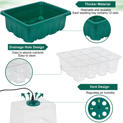 FORMIZON siltumnīcas pavairošanas paplāte, 5 iepakojumu mini siltumnīcas pavairošana ar augstākiem vākiem, 2 instrumenti, 10 etiķetes, iekštelpu siltumnīcas pavairošanas kaste ar laika regulatoru, regulējamu spilgtumu