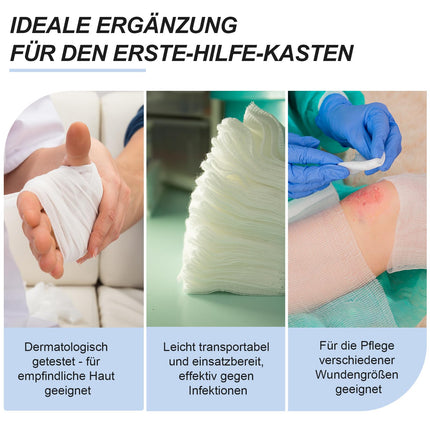 Sterilas kompreses 10x10cm 50 gab. Brūču kompreses STERILAS 8 slāņi Brūču pārsējs Pārsēja materiāls Marles kompreses Brūču marle Komprese brūču aprūpei Asins uzsūkšanās + E-grāmata (par veselību)
