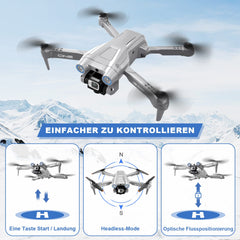Drons ar 4K kameru, salokāms RC drons RC kvadrokopters ar 1080P HD dubulto kameru, FPV pārraide, 2 akumulatori, žestu vadība, augstuma noturēšana, vienas pogas pacelšanās/nosēšanās 3D pagriezieni iesācējiem (pelēks)