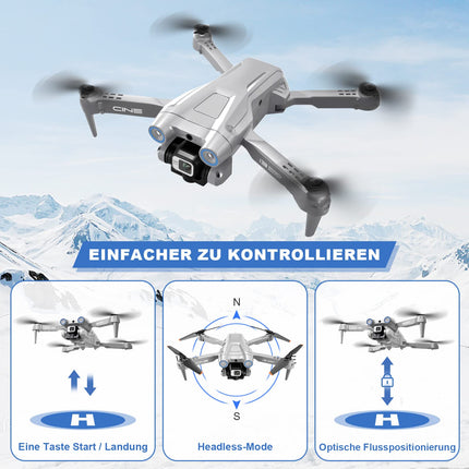 Drons ar 4K kameru, salokāms RC drons RC kvadrokopters ar 1080P HD dubulto kameru, FPV pārraide, 2 akumulatori, žestu vadība, augstuma noturēšana, vienas pogas pacelšanās/nosēšanās 3D pagriezieni iesācējiem (pelēks)