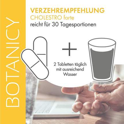 BOTANICY Cholestro Forte ar BERGAVIT® - dabiski pazemina holesterīna līmeni - bergamotes ekstrakts, A, C un E vitamīni, cinks, selēns un holīns - bez hormoniem, vegāns - 60 tabletes