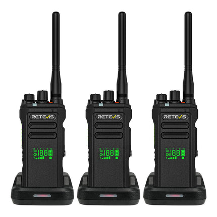 Retevis NR30D tāla darbības rādiusa rācijas, DMR divvirzienu rācijas, nākamās paaudzes trokšņu slāpēšana, IP67, 2800 mAh, saderīgas ar Moto AES256 viesnīcām (melnas, 3 iepakojumā)