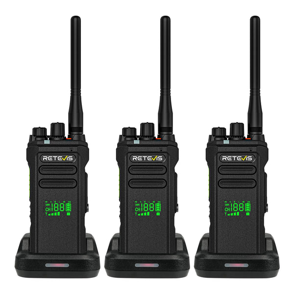 Retevis NR30D tāla darbības rādiusa rācijas, DMR divvirzienu rācijas, nākamās paaudzes trokšņu slāpēšana, IP67, 2800 mAh, saderīgas ar Moto AES256 viesnīcām (melnas, 3 iepakojumā)