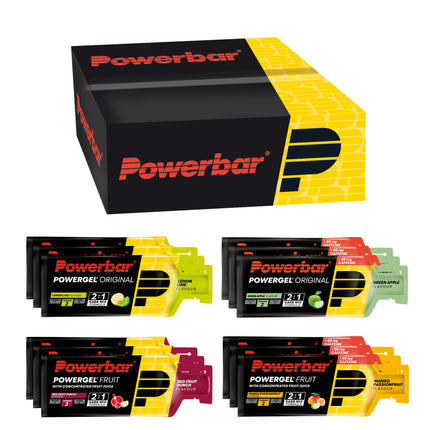 Powerbar - PowerGel daudzgaršu kaste - 12x41g - enerģijas želejas ar augstu ogļhidrātu saturu - ogļhidrātu attiecība 2:1 - nātrijs