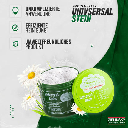 Zielinsky universālais akmens, zaļais akmens, tīrīšanas akmens, mājsaimniecības skārda kārba, 1 iepakojums (1 x 900 g + 2 bezmaksas speciālie sūkļi)