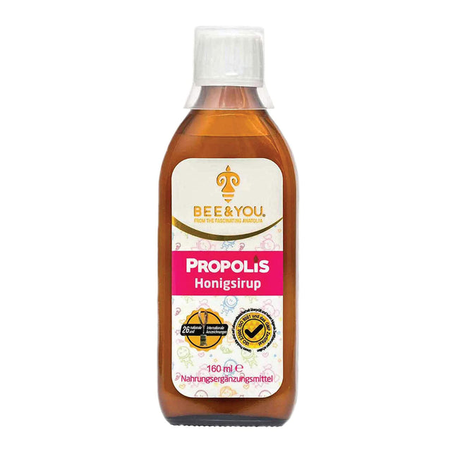BEE&amp;YOU propolisa medus sīrups, bērniem ar C vitamīnu, uztura bagātinātājs bērniem, 100% dabīgs un bez piedevām, 33 starptautiskas balvas, 12 sertifikāti, bez glutēna, bez cukura