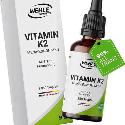 K2 vitamīns MK7 200µg 1850 pilieni 50ml - Premium: 99% All-Trans Menahinons - Laboratorijā pārbaudīts, vegāns, augstas devas un ražots Vācijā.