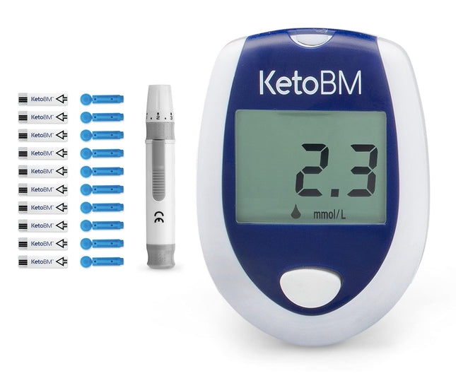 KetoBM asins ketonvielu mērītāja komplekts keto diētas testēšanai – pilnīgs ketonvielu testēšanas komplekts ar ketonvielu monitoru, keto strēmelītēm, iespiešanās ierīci un lancetēm