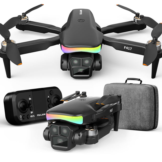 F417 drons ar kameru bērniem un iesācējiem, LED josla, 1080P HD dubultā kamera, 90° regulējams, optiskās plūsmas pozicionēšana, modulārs akumulators, lietotnes tālvadības pults, viena pacelšanās/nosēšanās, zēniem un meitenēm, rokassoma