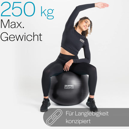 Core Balance, sprādziendroša vingrošanas bumba - fitnesam, jogai, grūtniecēm - 55 cm, 65 cm, 75 cm, 85 cm - komplektā. gaisa sūknis