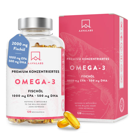 Omega 3 kapsulas, augsta deva 2000 mg Omega 3 eļļa 1000 mg EPA + 500 mg DHA vienā dienas devā (2 Premium Omega 3 zivju eļļas kapsulas) - Omega-3 taukskābju kapsulas - 120 kapsulas Zivju eļļa Omega 3 augsta deva 60 dienas